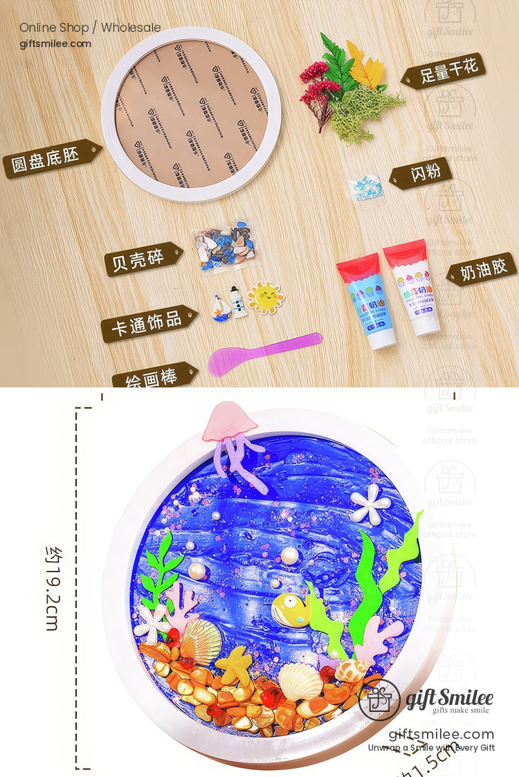 Whipped Clay Round Panel With Shells Glitter Diy Texture Painting Kit | KS-GS-128