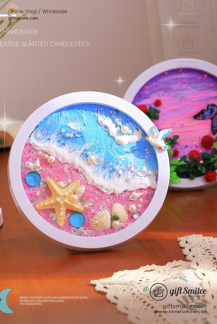 Whipped Clay Round Panel With Shells Glitter Diy Texture Painting Kit | KS-GS-128