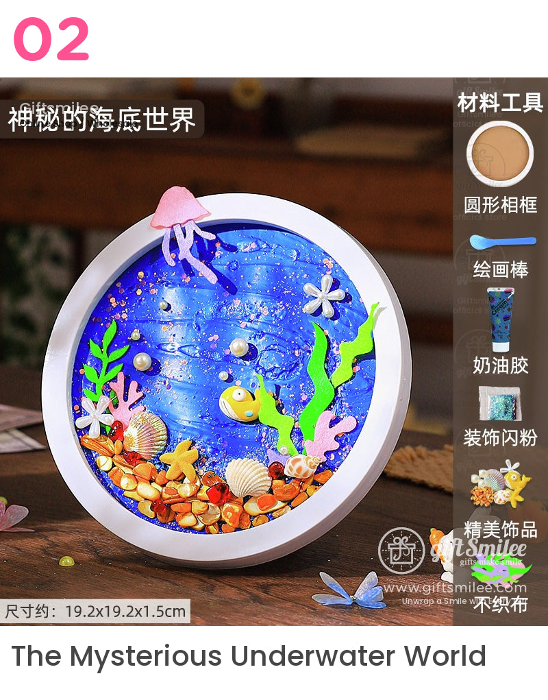 Whipped Clay Round Panel With Shells Glitter Diy Texture Painting Kit | KS-GS-128