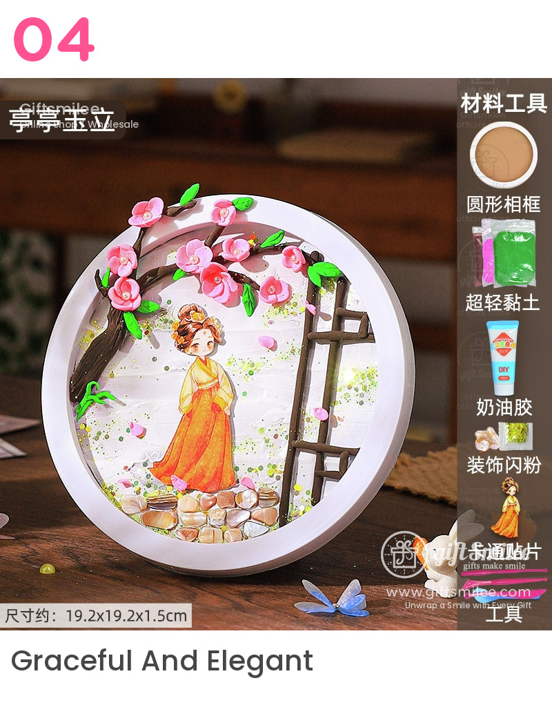 Whipped Clay Round Panel With Shells Glitter Diy Texture Painting Kit | KS-GS-128