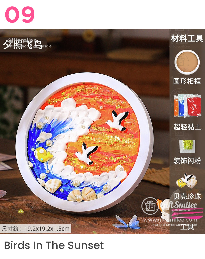 Whipped Clay Round Panel With Shells Glitter Diy Texture Painting Kit | KS-GS-128