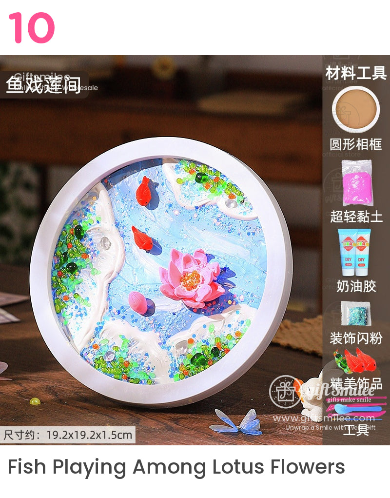 Whipped Clay Round Panel With Shells Glitter Diy Texture Painting Kit | KS-GS-128