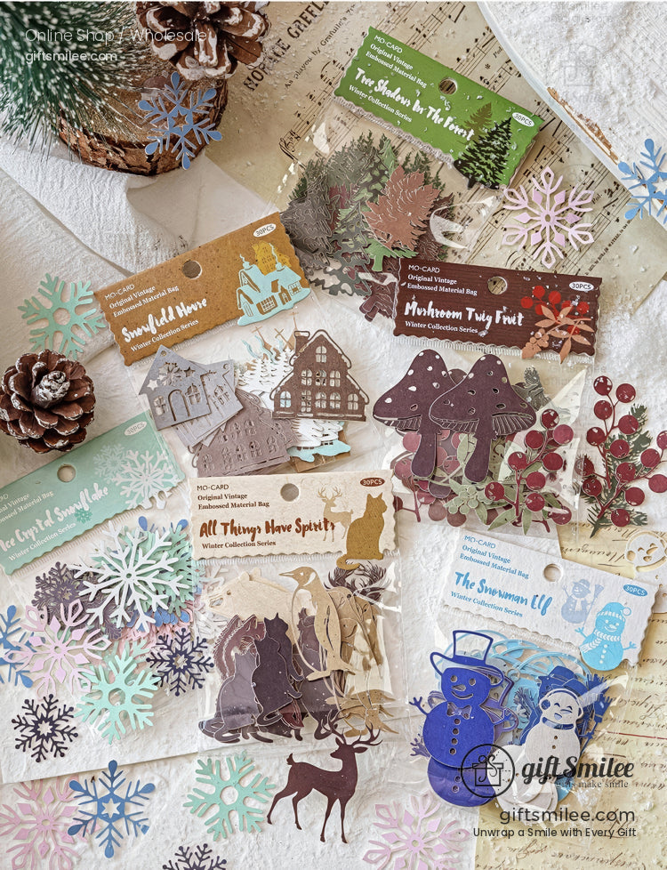 Embossed Kraft Paper Die-Cuts Winter Palette Paper Die-Cut Sticker Set | KS-GS-133
