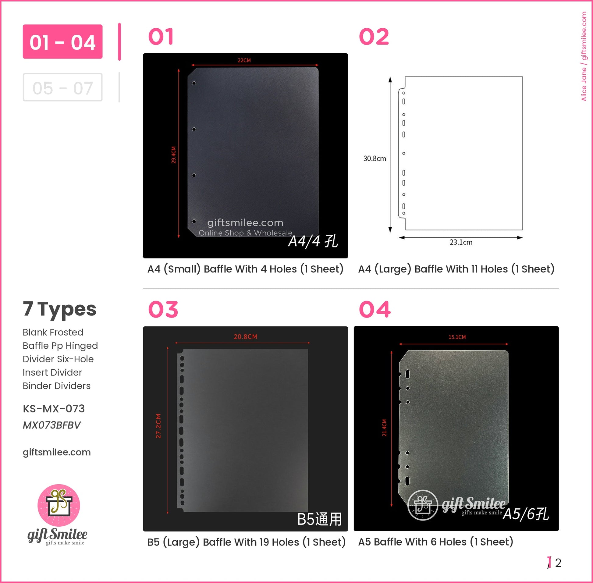 Black frosted plastic A4 divider with four binder holes measuring 22cm by 297cm slim and durable