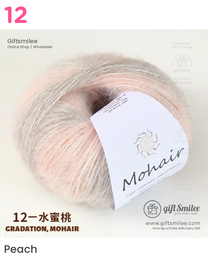 Soft pink and gray gradient mohair yarn lightweight and fluffy ideal for knitting and crocheting delicate projects