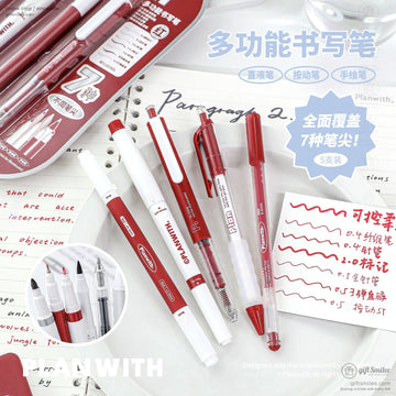 7-Tip Redblack Quick-Dry Ink Set Multi-Tip Writing Pen Set | KS-MX-082