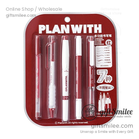 7-Tip Redblack Quick-Dry Ink Set Multi-Tip Writing Pen Set | KS-MX-082