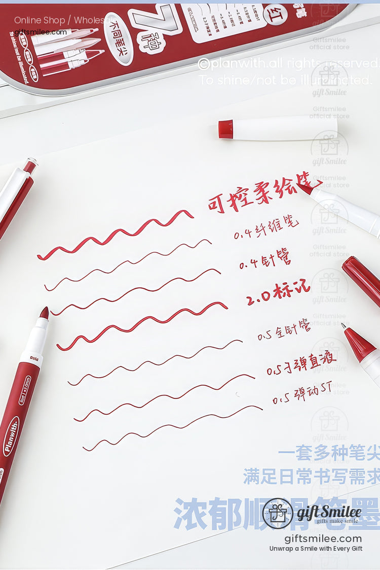 7-Tip Redblack Quick-Dry Ink Set Multi-Tip Writing Pen Set | KS-MX-082