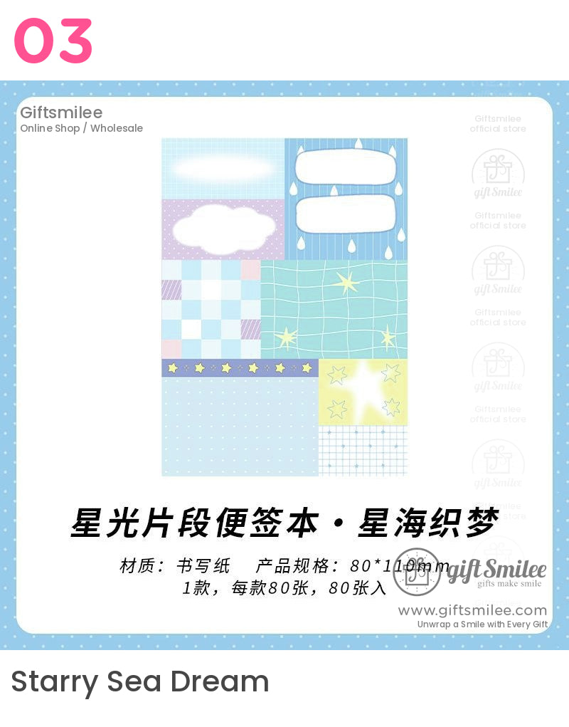 Pastel sticky notes with cloud stars raindrops and checkered patterns in blue purple yellow and white