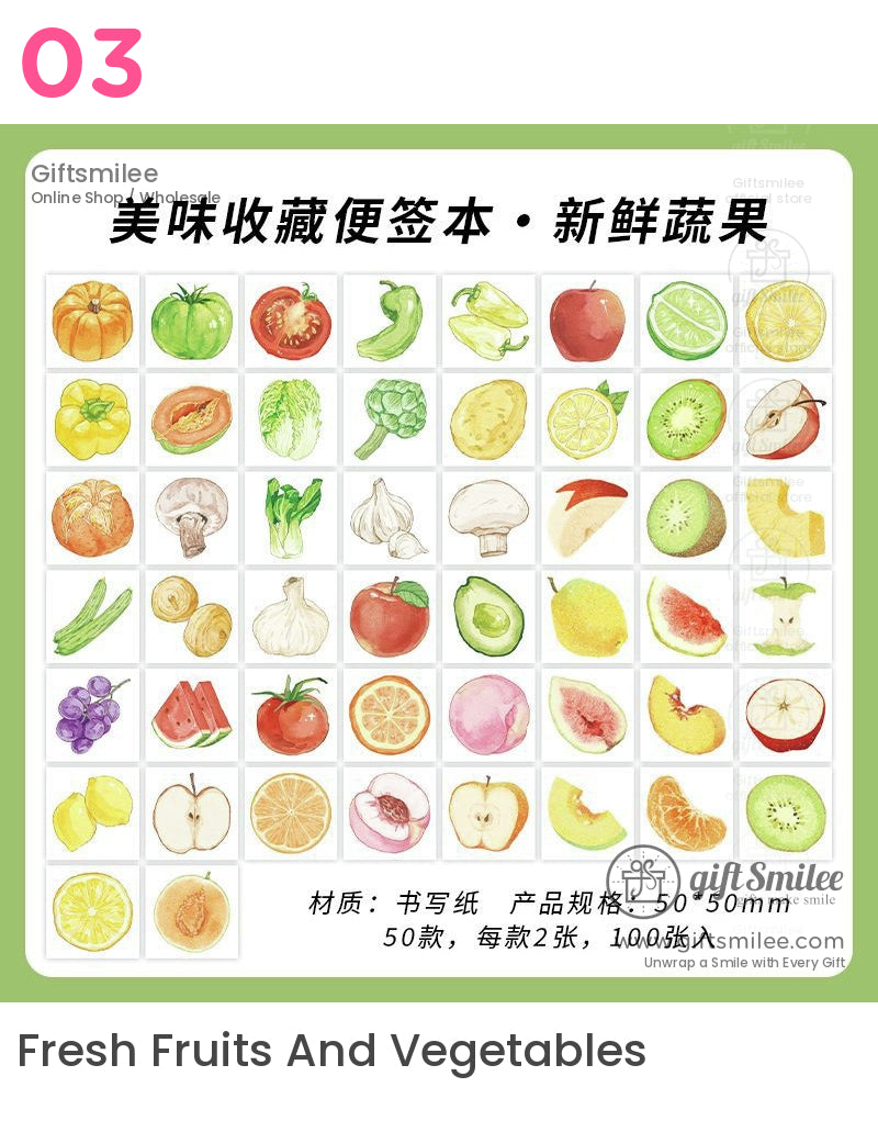 Watercolor Food Illustrations 100 Sheets Note Memo Pads | KS-NP-433