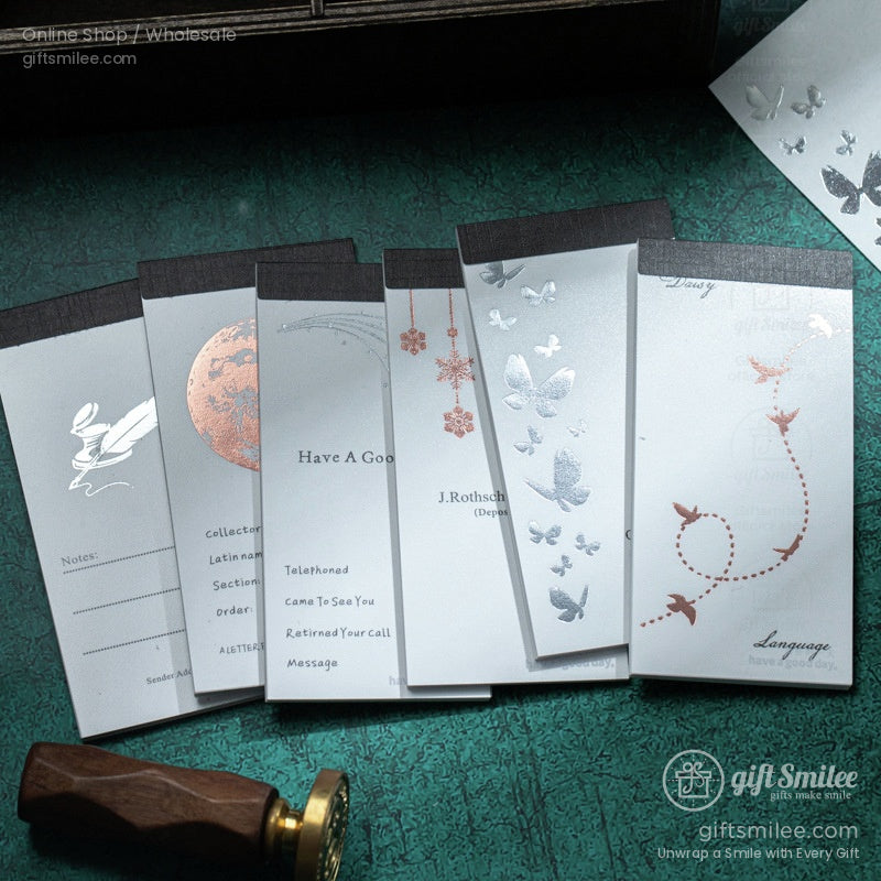 Metallic Foil Illustrated Tear-Off 6 Designs Sticky Notes Memo Pad | KS-NP-434