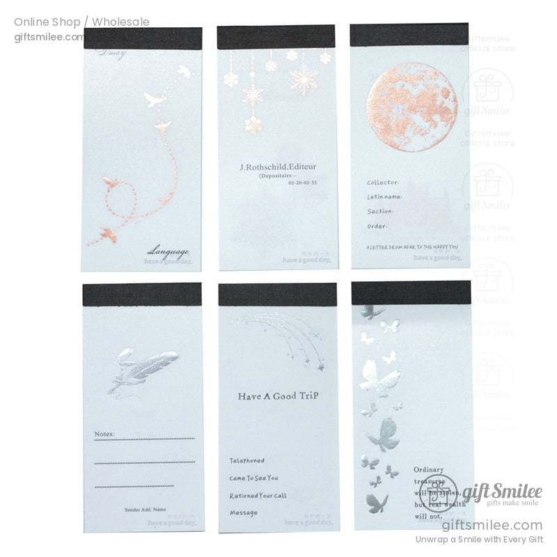 Metallic Foil Illustrated Tear-Off 6 Designs Sticky Notes Memo Pad | KS-NP-434