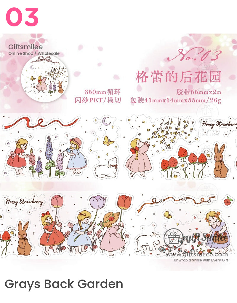 故事書兔花卉模切膠帶 | KS-RT-1633