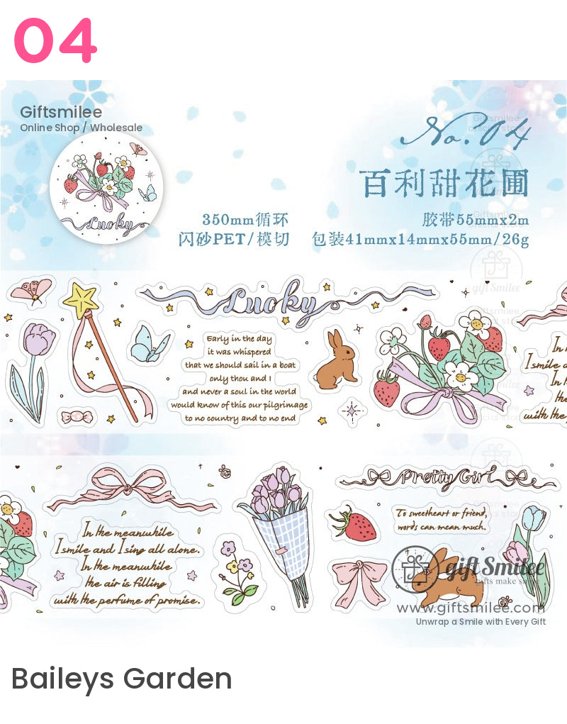 故事書兔花卉模切膠帶 | KS-RT-1633
