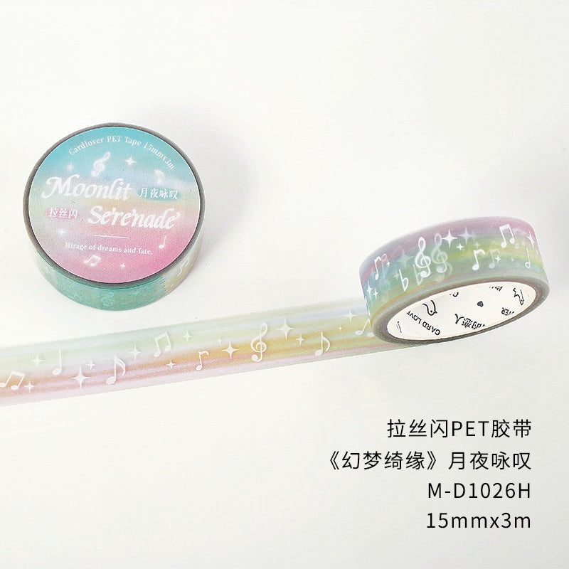 Pastel rainbow PET tape with musical notes and sparkles 15mm width 3m length glossy finish for crafts