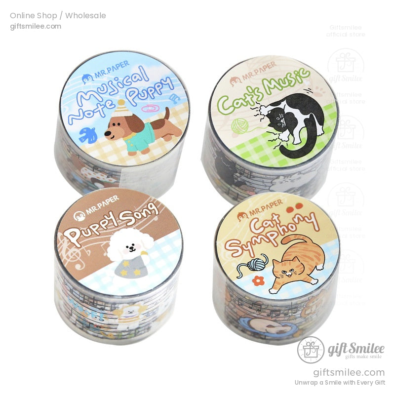 Decorative washi tape set with cartoon puppies and cats colorful musical themes gingham backgrounds and playful designs