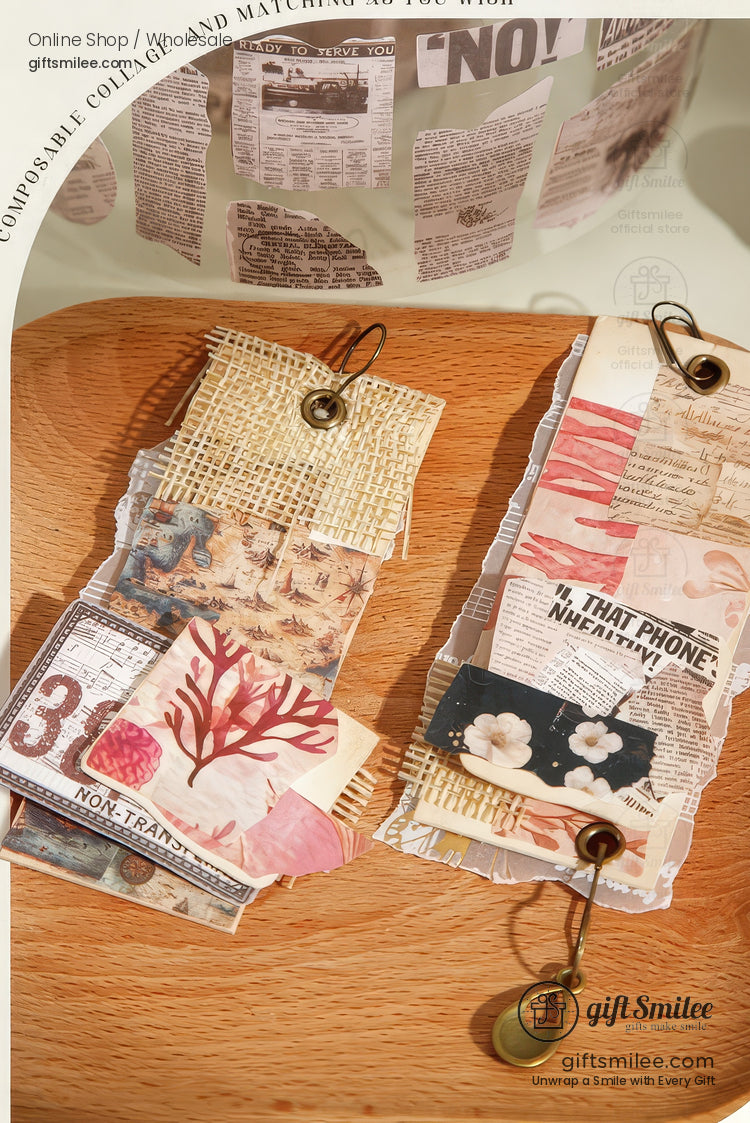 Pet Transparent Pre‑Cut Vintage Collage Decorative Washi Tape Stickers | KS-RT-1727