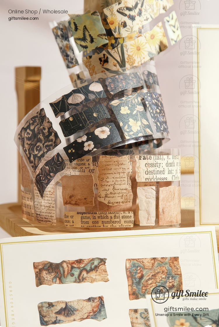 Pet Transparent Pre‑Cut Vintage Collage Decorative Washi Tape Stickers | KS-RT-1727