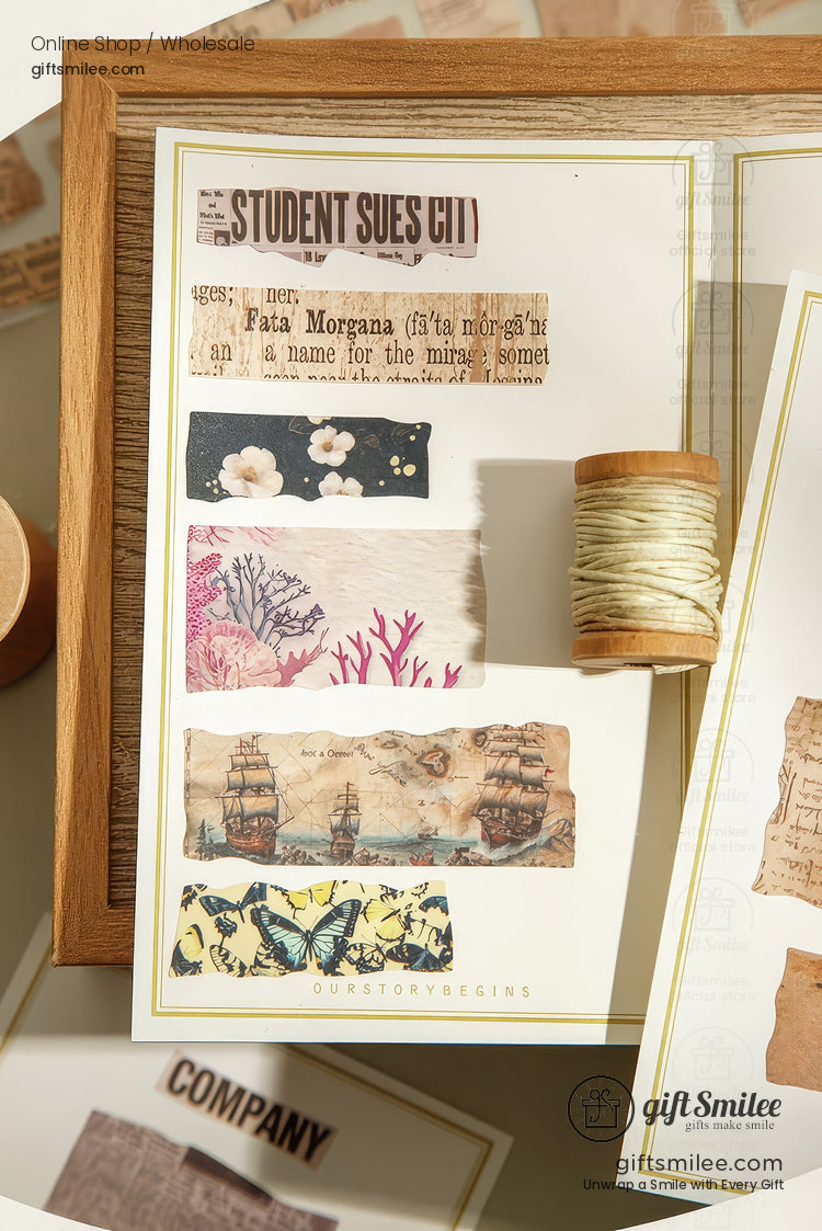 Pet Transparent Pre‑Cut Vintage Collage Decorative Washi Tape Stickers | KS-RT-1727