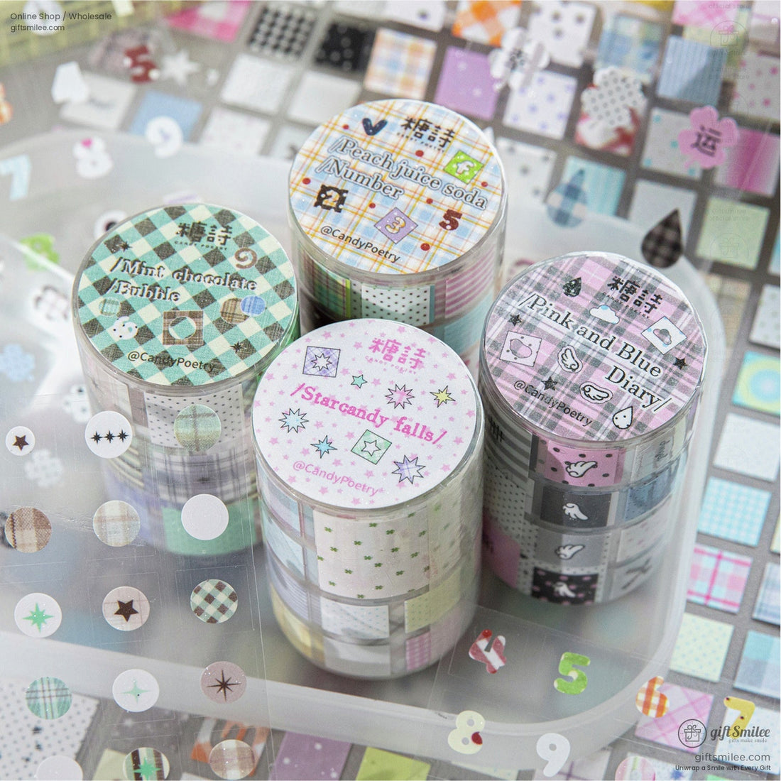 Glitter Pet Die-Cut Peel-Off Squares Washi Tape Stickers | KS-RT-1728