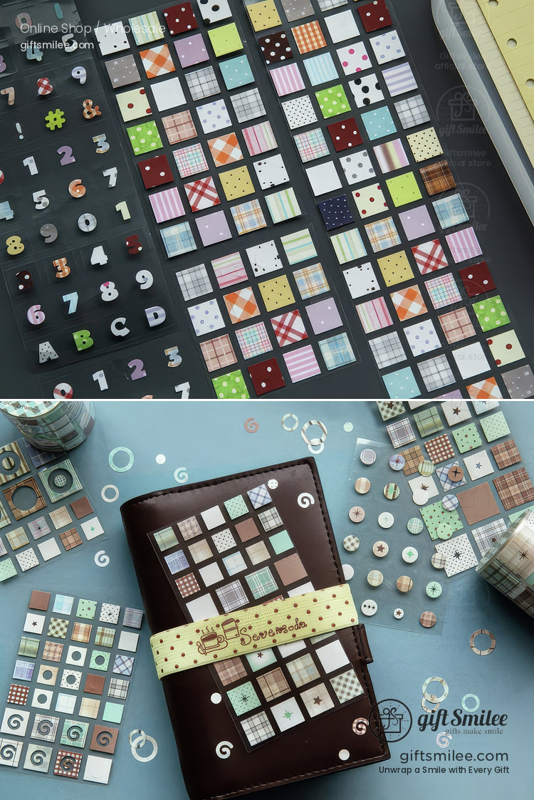 Glitter Pet Die-Cut Peel-Off Squares Washi Tape Stickers | KS-RT-1728