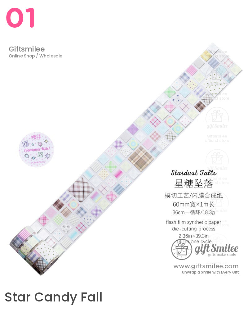 Glitter Pet Die-Cut Peel-Off Squares Washi Tape Stickers | KS-RT-1728