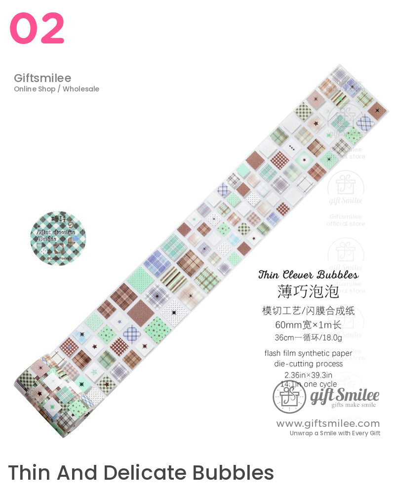 Glitter Pet Die-Cut Peel-Off Squares Washi Tape Stickers | KS-RT-1728