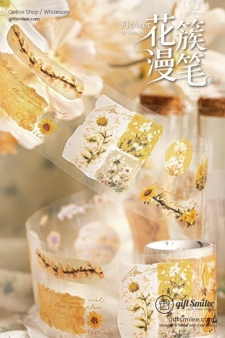 Pet Clear Die-Cut Floral Foil Accents Decorative Sticker Roll | KS-RT-1729