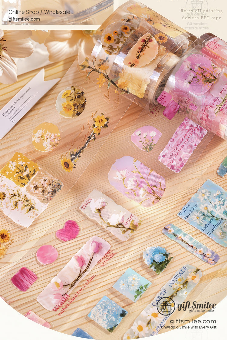 Pet Clear Die-Cut Floral Foil Accents Decorative Sticker Roll | KS-RT-1729