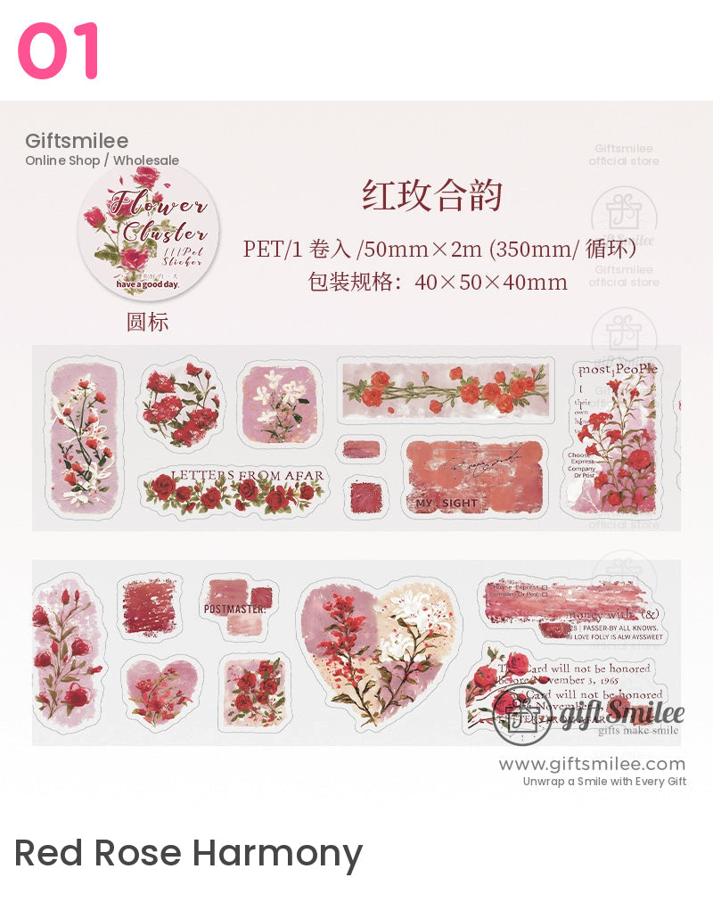Pet Clear Die-Cut Floral Foil Accents Decorative Sticker Roll | KS-RT-1729