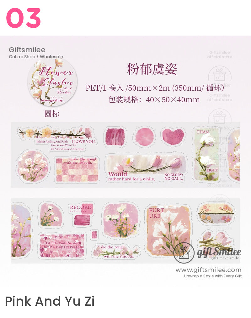 Pet Clear Die-Cut Floral Foil Accents Decorative Sticker Roll | KS-RT-1729