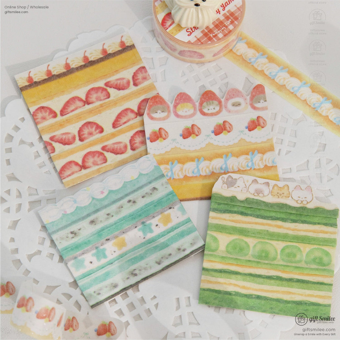 Glitter Washi With Dessert Cat Illustrations Washi Tape | KS-RT-1730