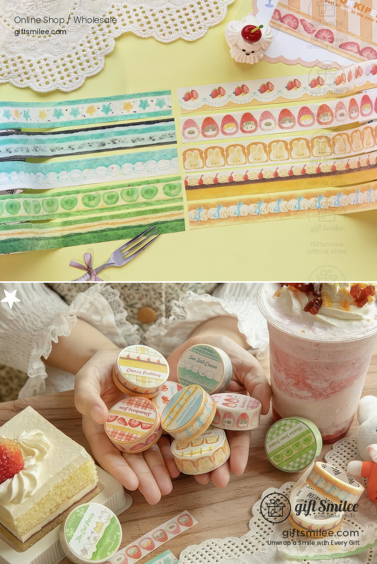 Glitter Washi With Dessert Cat Illustrations Washi Tape | KS-RT-1730
