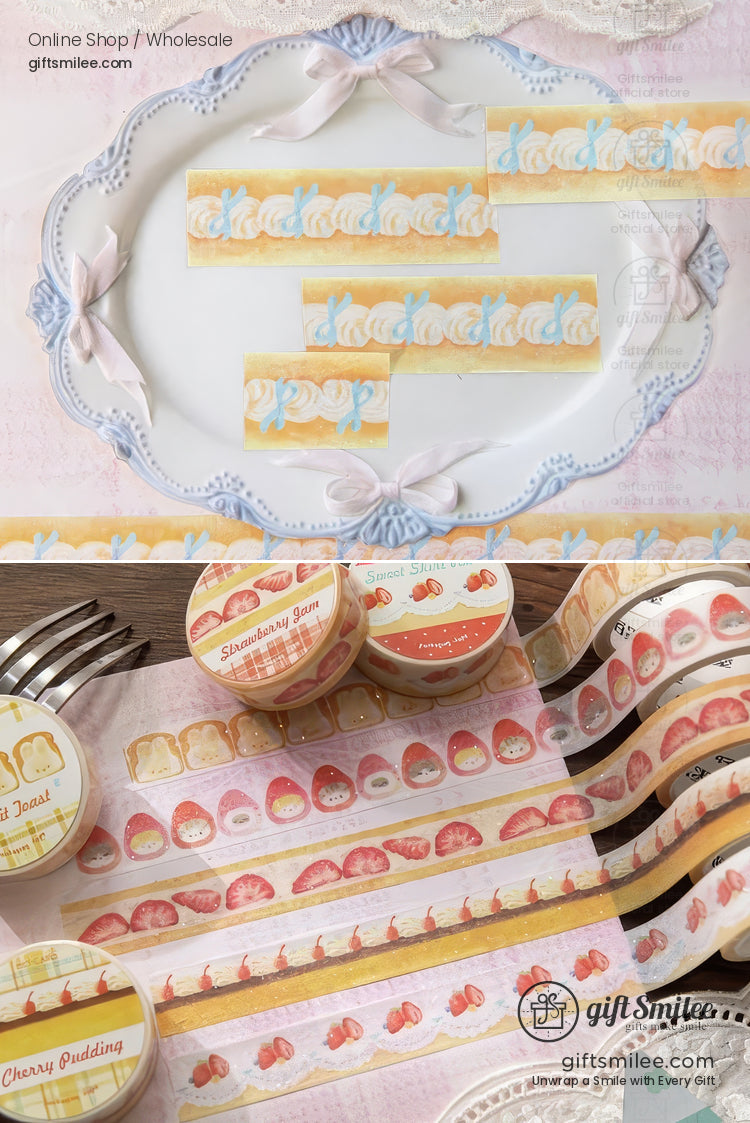 Glitter Washi With Dessert Cat Illustrations Washi Tape | KS-RT-1730