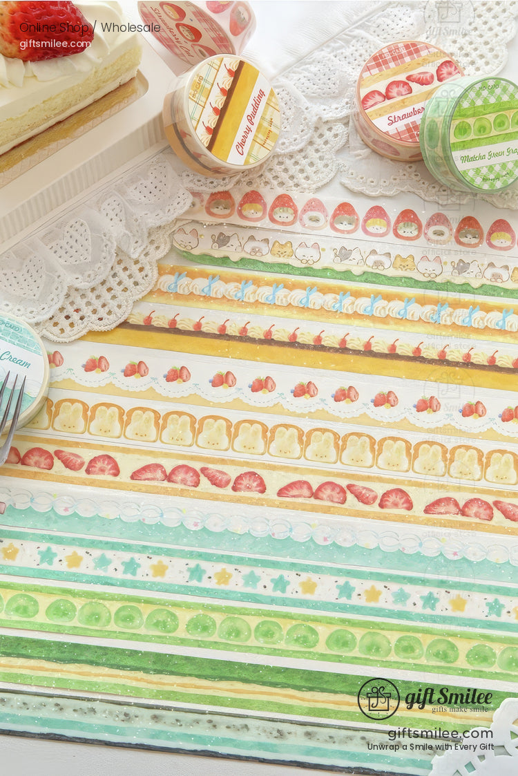 Glitter Washi With Dessert Cat Illustrations Washi Tape | KS-RT-1730