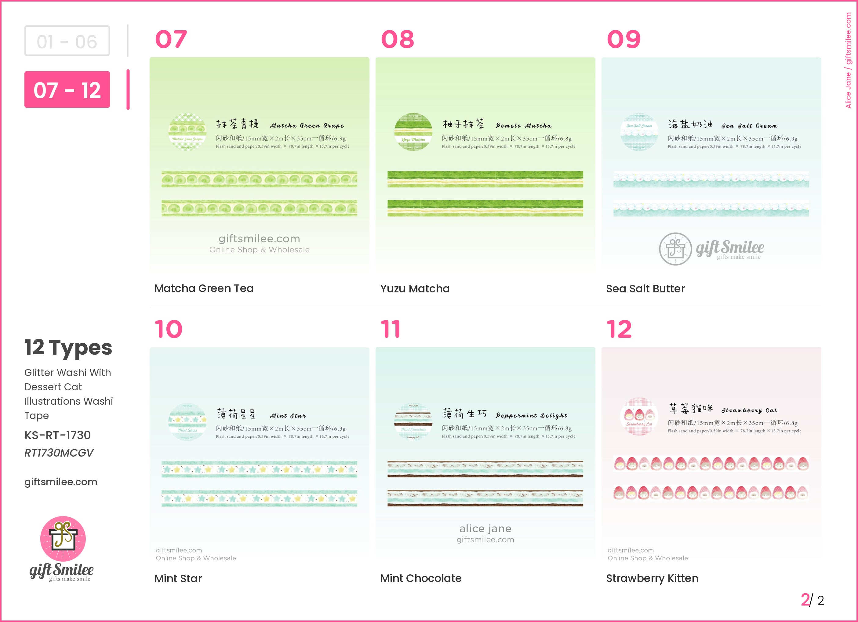 Glitter Washi With Dessert Cat Illustrations Washi Tape | KS-RT-1730