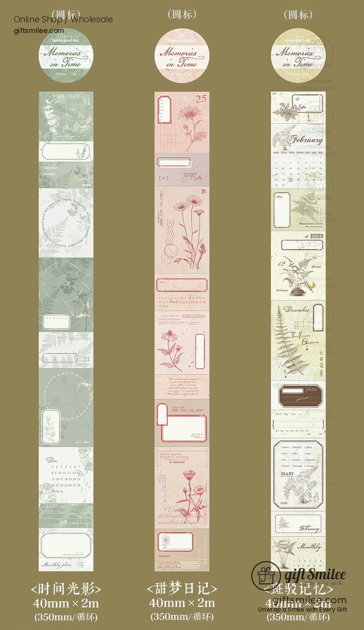 Matte Pet Die‑Cut 40Mm × 2M Vintage Calendar Labels Decorative Washi Tape | KS-RT-1755