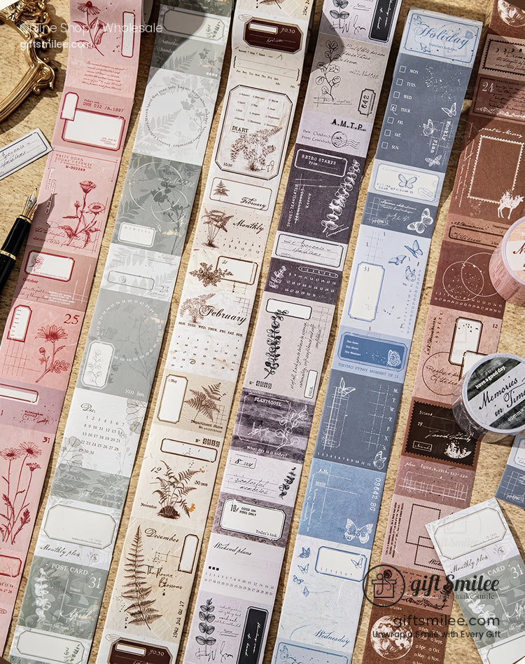 Matte Pet Die‑Cut 40Mm × 2M Vintage Calendar Labels Decorative Washi Tape | KS-RT-1755