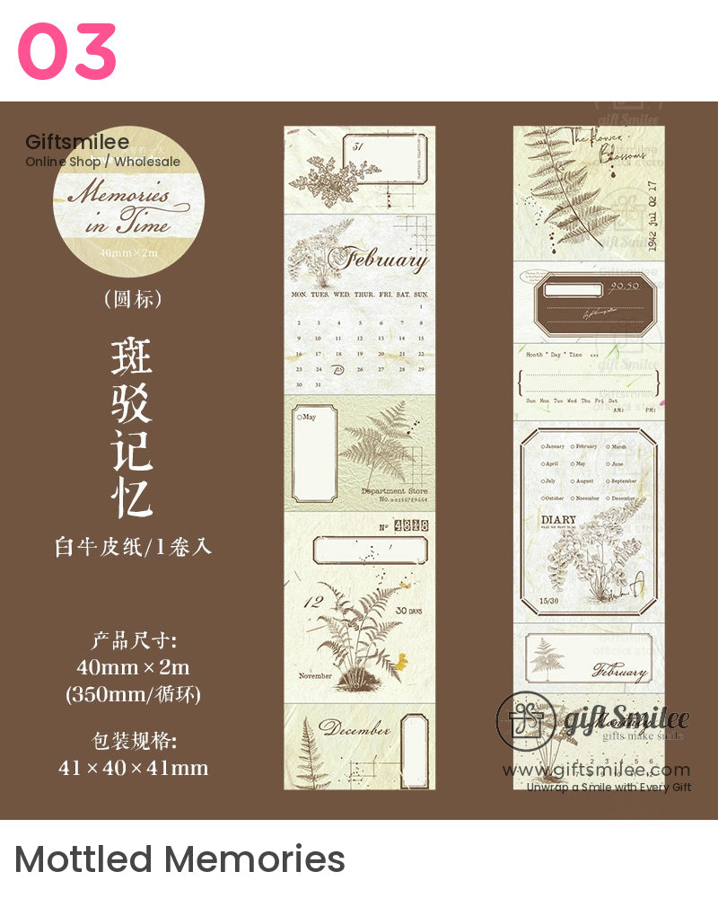 Matte Pet Die‑Cut 40Mm × 2M Vintage Calendar Labels Decorative Washi Tape | KS-RT-1755