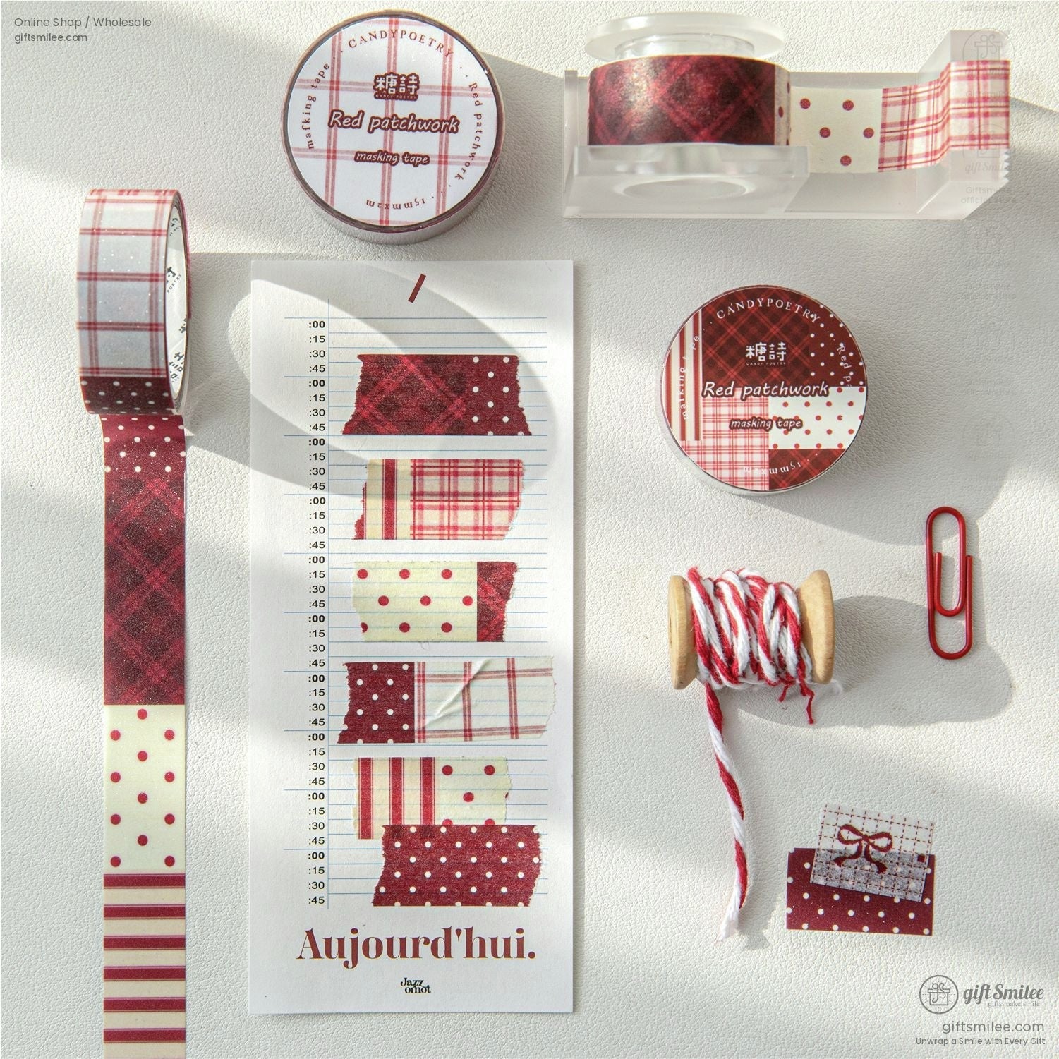 Red Glitter Print Patterned Paper Adhesive Set Washi Tape Set | KS-RT-1758
