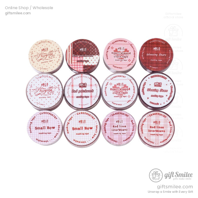 Red Glitter Print Patterned Paper Adhesive Set Washi Tape Set | KS-RT-1758