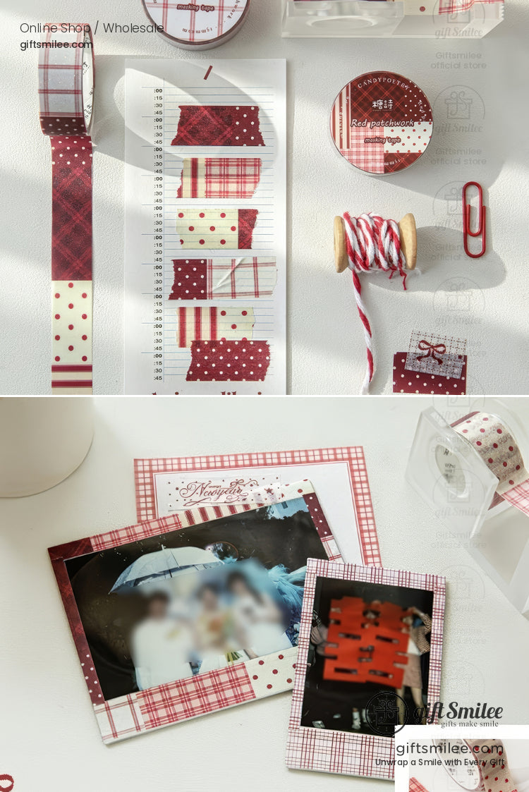 Red Glitter Print Patterned Paper Adhesive Set Washi Tape Set | KS-RT-1758