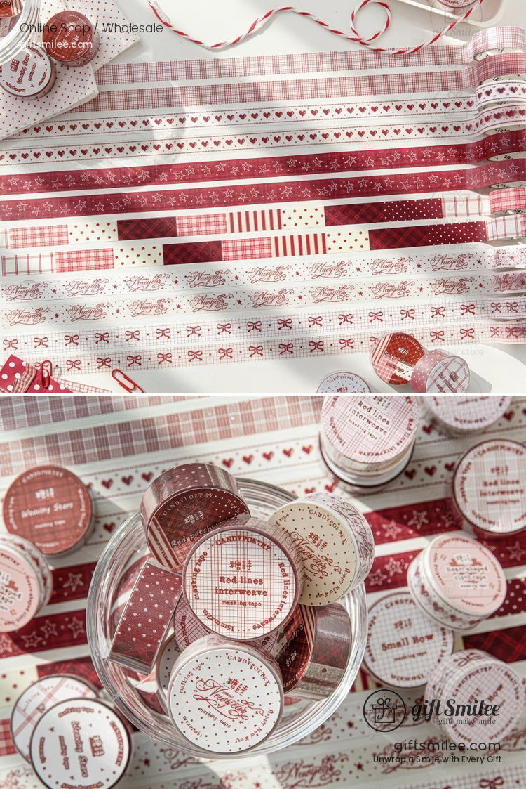Red Glitter Print Patterned Paper Adhesive Set Washi Tape Set | KS-RT-1758