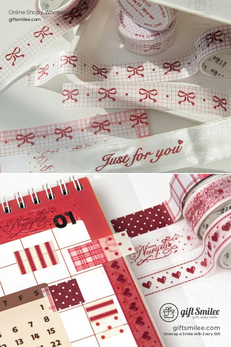 Red Glitter Print Patterned Paper Adhesive Set Washi Tape Set | KS-RT-1758