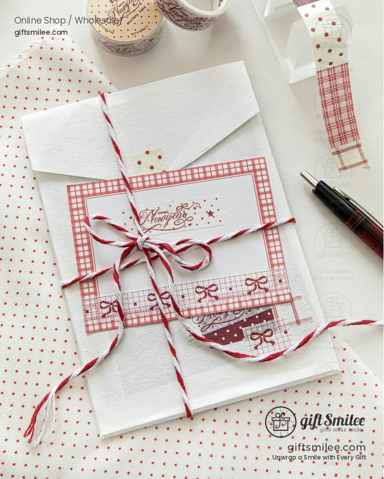 Red Glitter Print Patterned Paper Adhesive Set Washi Tape Set | KS-RT-1758