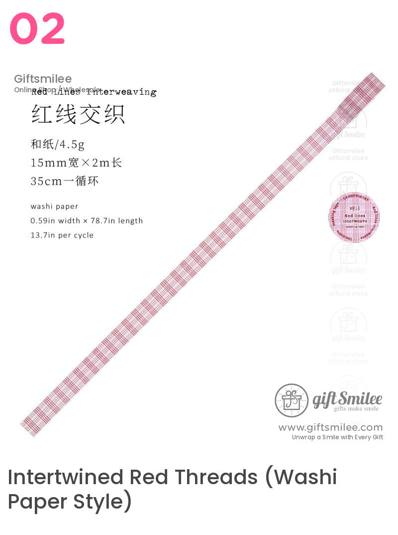 Red Glitter Print Patterned Paper Adhesive Set Washi Tape Set | KS-RT-1758