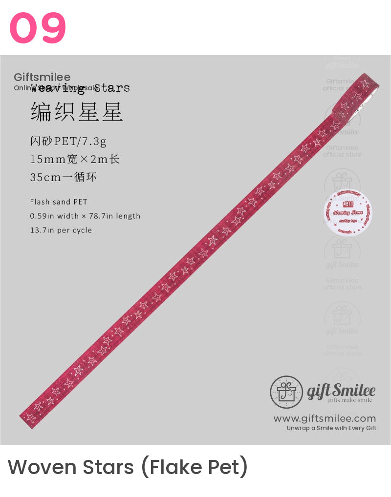 Red Glitter Print Patterned Paper Adhesive Set Washi Tape Set | KS-RT-1758