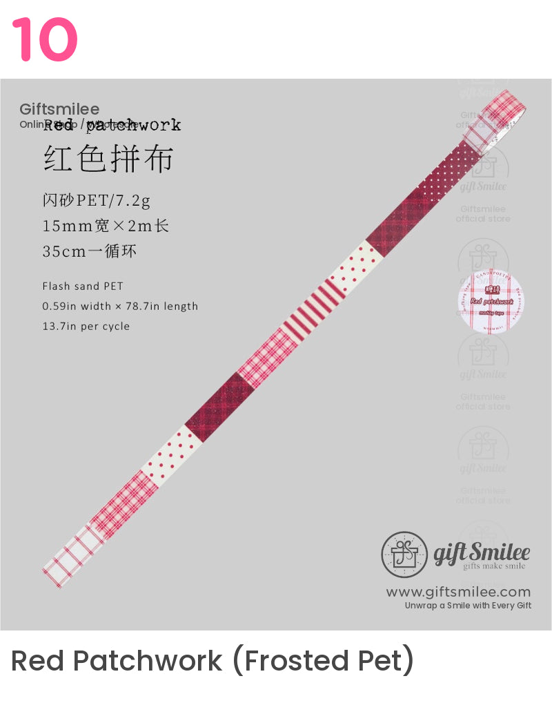 Red Glitter Print Patterned Paper Adhesive Set Washi Tape Set | KS-RT-1758