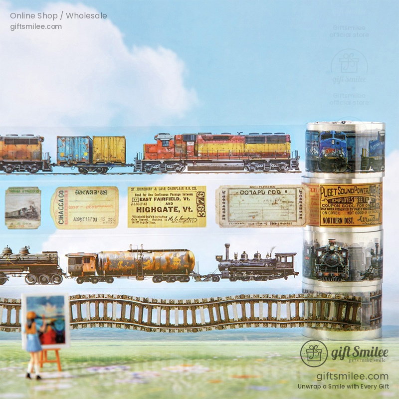 Clear Pet Vintage Railway Prints Decorative Tape | KS-RT-1784