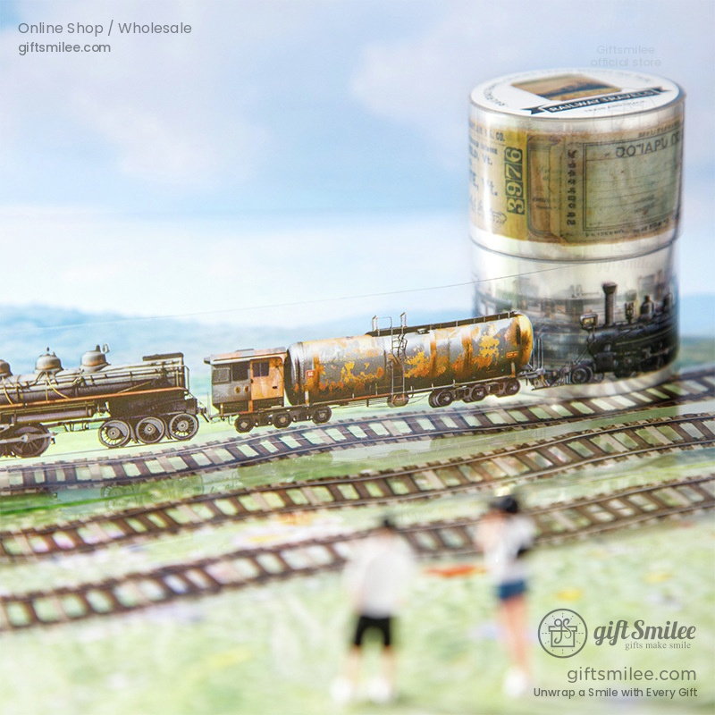 Clear Pet Vintage Railway Prints Decorative Tape | KS-RT-1784